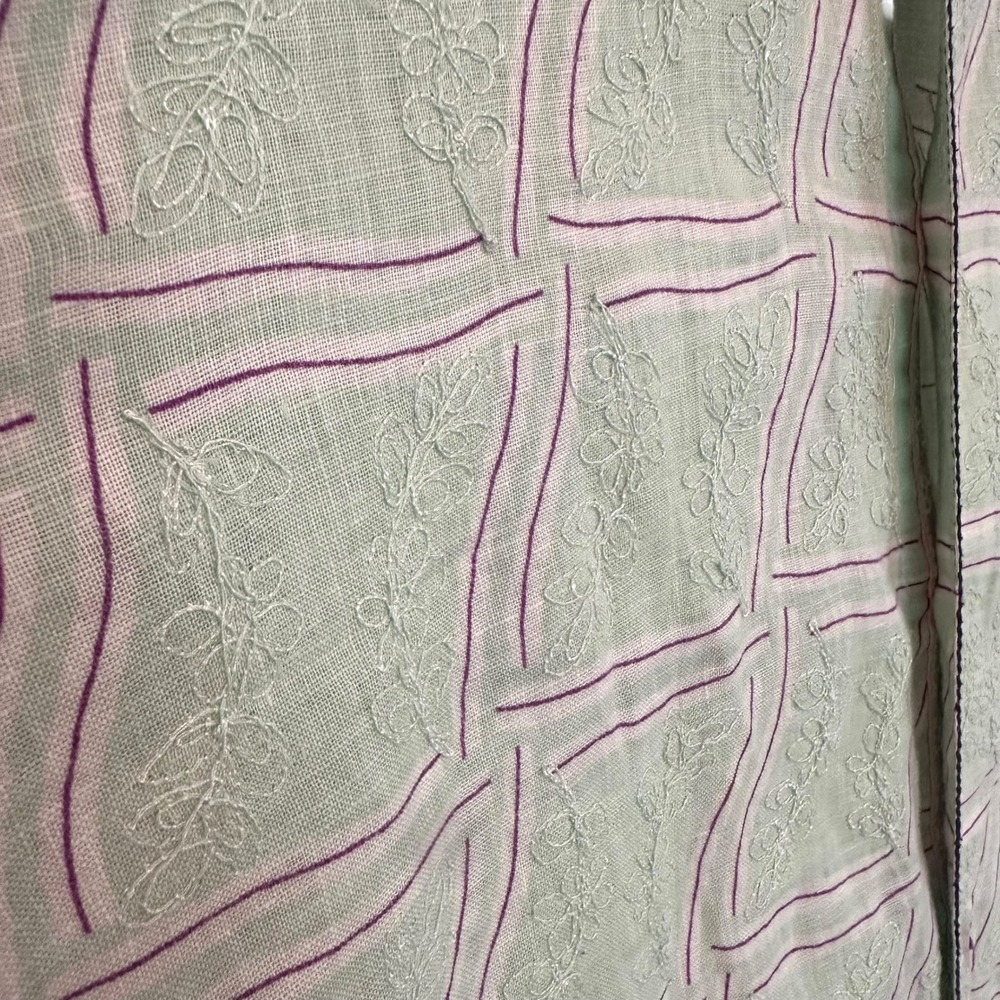 Robert Graham Embroidered Linen Blend Button Down Shirt Green Purple Mens Large - Picture 5 of 15